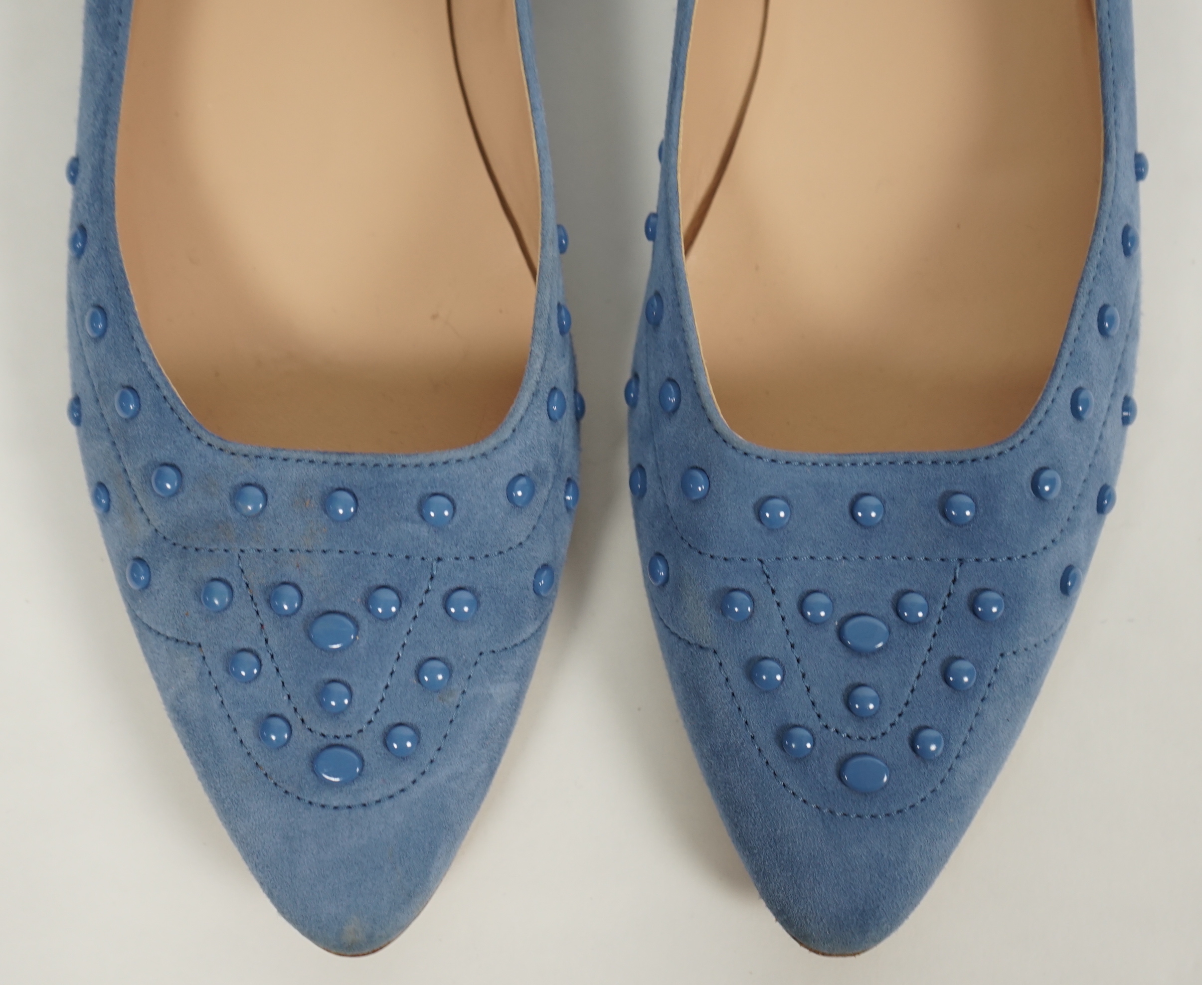 A pair of Tod's lady's light blue suede leather studded ballet flats, size 40.5